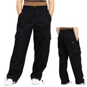 NWOT FB County Black Heavyweight Cargo Sweatpants Streetwear - Small